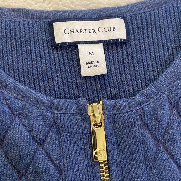 CHARTER‎ CLUB | Cotton Quilted Zip-Front Cardigan Blue | Sz Medium Women's - Picture 7 of 10